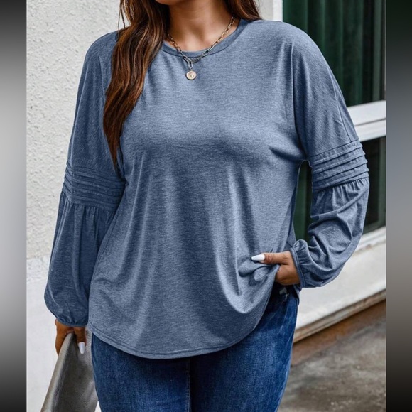 Boho dusty blue bishop sleeve blouse - Picture 1 of 16